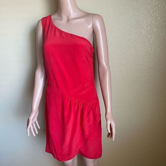 MM Couture One Shoulder Silk Mini Dress Red Medium - Picture 2 of 6